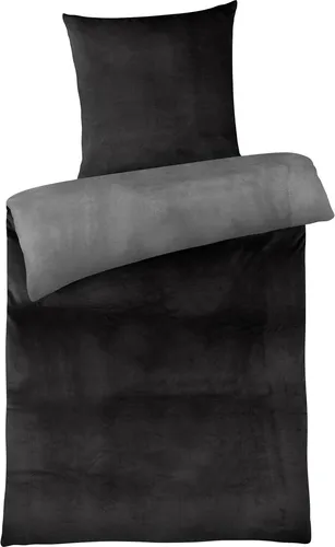 Cashmere Touch Bettwäsche 155x220 cm - Kuschelige Winterbettwäsche in Grau Schwarz - Bettwäsche aus 100% Mikrofaser mit unglaublich weichem Cashmere-Touch, ideal für kalte Winternächte. Wendebettwäsche, bügelfrei und waschbar bis 40 Grad.