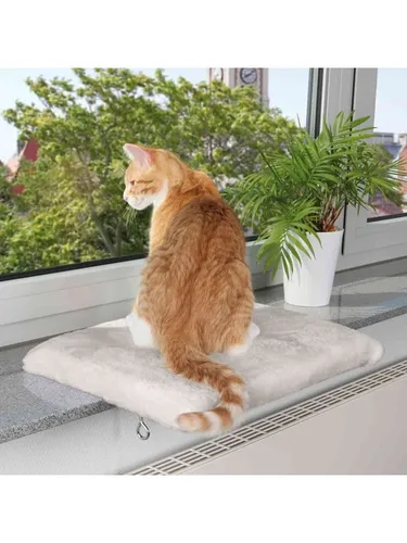 Trixie Gemütliches Plüsch-Fensterbank-Liegekissen für Katzen 51x36cm - Katzen Liegekissen aus weichem Plüsch, ideal für Fensterbänke. Perfekt zum Sonnenbaden und Beobachten, mit abnehmbarem, waschbarem Bezug.