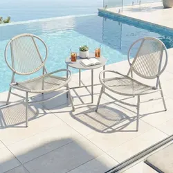 SONGMICS Balkonmöbel 3er Set, Gartenmöbel-Set mit Tisch und 2 Stühlen, grau - Komfortabel und stilvoll: Ergonomische Stühle und ein eleganter Tisch aus PE-Polyrattan, ideal für Balkon und Terrasse. Einfacher Aufbau und stabile Konstruktion für entspannte Momente drinnen und draußen.