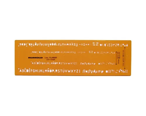 Rumold Zeichenschablone Schriftschablone - Schrifthöhe 0,35 mm und 0,5 mm.