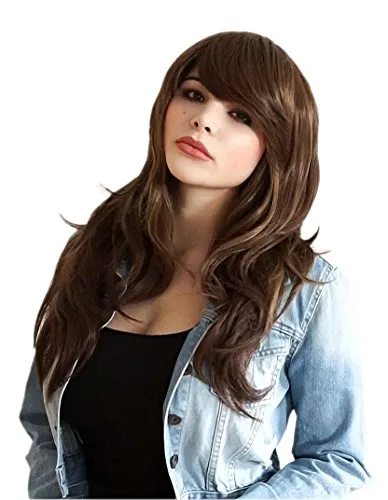 Prettyland Braun Brünett Gesträhnt lang-haar lange Perücke Farbverlauf Gestuft Glatt Wig Alltag C314