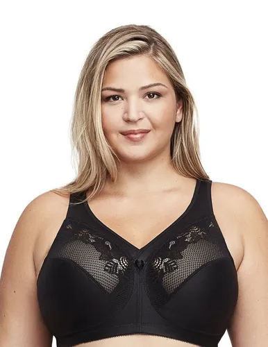 Glamorise Damen 1003 Minimizer Bra, Schwarz, 115I - Funktionsunterwäsche mit MAGICLIFT-TECHNOLOGIE: Gepolstertes Band für optimalen Halt ohne Bügel und Minimizer-Funktion, die die Brust um eine Cup-Größe verkleinert.