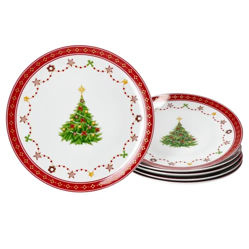 6er Set Weihnachtstraum Dessertteller 20,3 cm Porzellan - Festliche Teller für Weihnachten, aus robustem Porzellan mit liebevollem Dekor. Ideal für süße Leckereien und das Festtagsfrühstück, spülmaschinen- und mikrowellengeeignet.