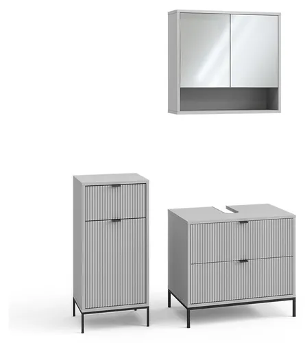 Vicco Badmöbel-Set Eliza, Grau, 3-teilig - Das 3-teilige Badmöbel-Set Eliza vereint modernes Design mit praktischer Funktionalität. Es bietet ausreichend Stauraum und verwandelt Ihr Badezimmer in eine stilvolle Wohlfühloase. Gönnen Sie sich mehr Ordnung und Eleganz!
