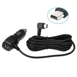 G63C KFZ Auto Ladegerät Adapter Kabel 3,5 m – USB & Mini-USB – 90° Links Winkelstecker – GPS Stromkabel - Schwarz