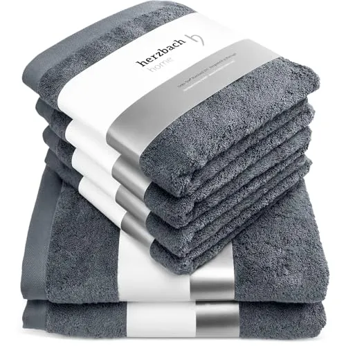 herzbach home Premium Handtücher-Set 100% Baumwolle - Anthrazit - Frottiertuch Set mit 6 hochwertigen Handtüchern aus 100% Baumwolle, besonders weich und saugstark, ideal für anspruchsvolle Haut und pflegeleicht bis 60°.