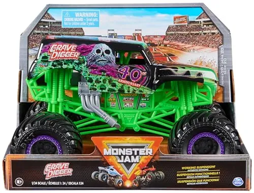 Monster Jam Grave Digger Monster Truck 1:24 - Lastwagen für Kinder: Detailreiches Metall-Spritzguss-Fahrzeug mit Federung für filmreife Stunts, ideal für kleine Monster Jam-Fans ab 3 Jahren.