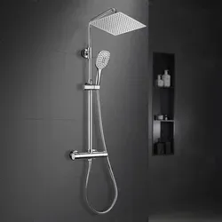 JOHO Regendusche Duschsystem mit Thermostatarmatur - Bad- & Duscharmaturen mit hochwertiger XL-Kopfbrause aus rostfreiem Edelstahl, intelligente Temperaturkontrolle für sichere Nutzung und 3 Strahlarten für ein individuelles Duscherlebnis.