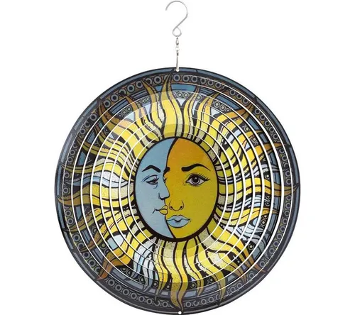 Kinetic Art Wanddekoobjekt Kinetic Art Metal Hanging Wind Spinner: 3D Sun & Moon
