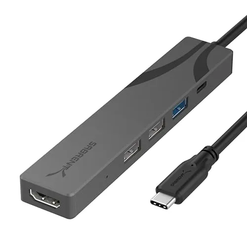SABRENT Multi-Port-USB-C-Hub mit HDMI 4K@60 Hz, 3X USB-Anschlüsse, unterstützt Power Delivery (PD3.0) 90 W über USB C zum Aufladen Ihres Laptops oder Telefons, Robustes Aluminiumgehäuse (HB-SHPU)