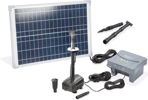 esotec Solar Teichpumpenset 25/700 LED mit Akkuspeicher 12,8V/6Ah - Wasserpumpen-Set mit leistungsstarkem Solarmodul und langlebigem LiFe-Akku für bis zu 18 Stunden Laufzeit. Ideal für stimmungsvolle Teichbeleuchtung und effiziente Wasserförderung.