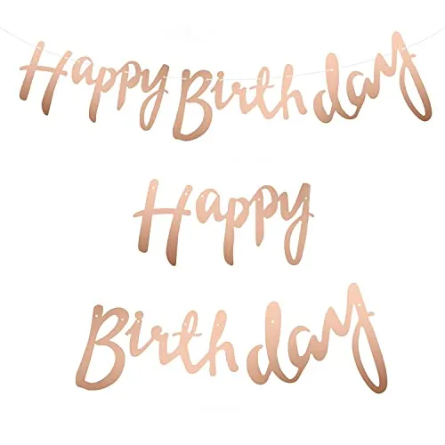 5M Happy Birthday Banner in Roségold metallic, Glitter Happy Birthday Schriftzug Girlande zum Aufhängen, Geburtstagsdekoration für Erwachsene und Kinder