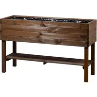 dobar Großes Hochbeet mit Ablage, Dunkelbraun, 117x40x70,5 cm - Hochbeet mit praktischer Ablagefläche und Pflanzfolie für einfache Bepflanzung. Ideal für Terrasse und Balkon, rückenfreundliche Arbeitshöhe und Schutz vor Unkraut.