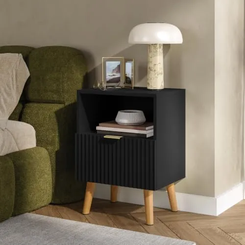 [en.casa] Nachttisch Nand mit Schublade und Fach 55x40x30 cm Schwarz