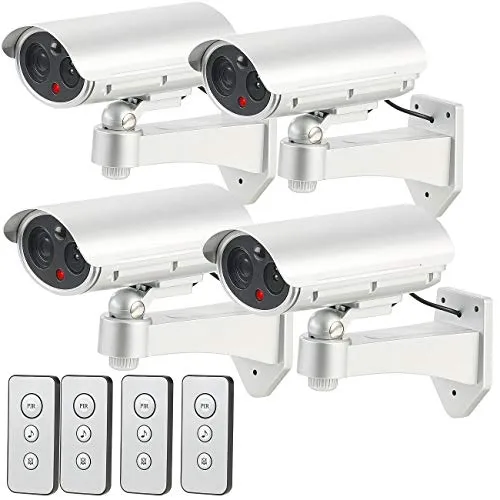 VisorTech gefälschte Kamera: 4er-Set Überwachungskamera-Attrappen, Bewegungsmelder, Alarm-Funktion (Sicherheits-Kamera-Attrappen, Dummy Überwachungskameras außen, Tür)