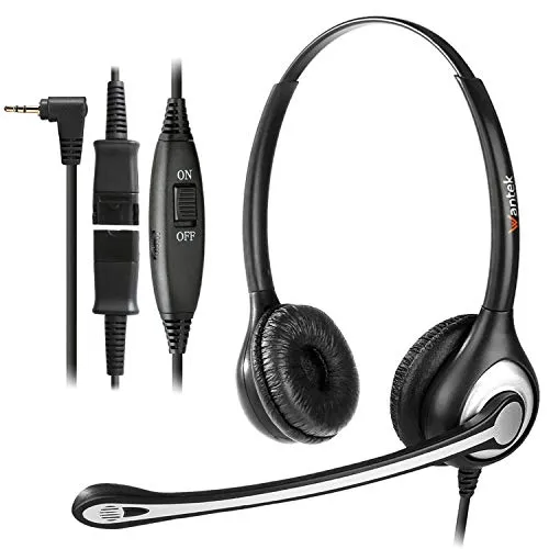 Wantek 2,5mm Schnurlos Telefon Headset Dual mit Noise Cancelling