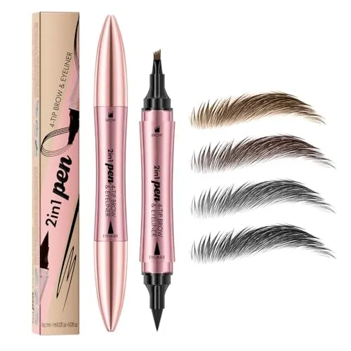 Kbrpey 2 In 1 Augenbrauenstift Und Eyeliner 4 Spitzen Augenbrauenstift Wasserdicht Langanhaltend Präzise Anwendung Natürliche Farben Perfekt Für Augen Make Up