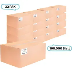 Falthandtücher 25x23cm, 1-lg, 32Pak, 160.000Blatt - Effiziente Falthandtücher aus grünem Recyclingpapier, 1-lagig, ideal für gewerbliche Nutzung. 32 Pakete mit insgesamt 160.000 Blatt, V-Falz für einfache Entnahme, umweltfreundlich und nachhaltig.