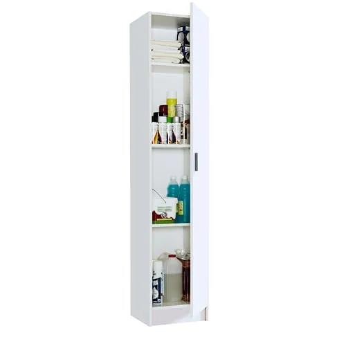 Habitdesign Mehrzweckschrank - 1 Tür, Mattweiß, 37x182x37 cm - Hoch- & Midischränke fürs Bad, ideal für zusätzlichen Stauraum mit 3 höhenverstellbaren Böden und flexibler Türmontage. Hergestellt aus langlebigen Melamin-Spanplatten für einfache Reinigung.