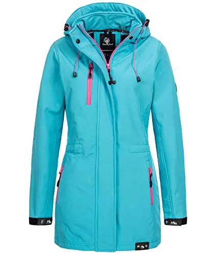 Rock Creek Damen Softshell Jacke D-423 Türkis 4XL - Outdoor-Softshelljacke für Damen, wasserabweisend und ideal für Übergangszeiten mit fünf praktischen Taschen und abnehmbarer Kapuze.