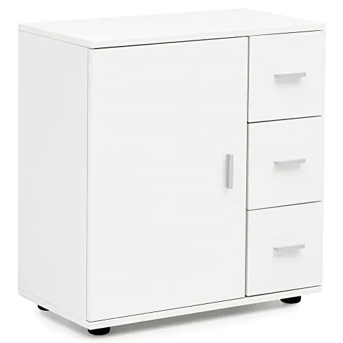 möbelando Badschrank WL5.877 Weiß - Stilvoller Midi-Schrank für Ihr Badezimmer - Hoch- & Midischränke fürs Bad - Schmaler Badschrank in elegantem Weiß mit Tür und Schubladen für optimalen Stauraum. Ideal für kleine Bäder und schafft Ordnung in Ihrer Wohlfühloase.