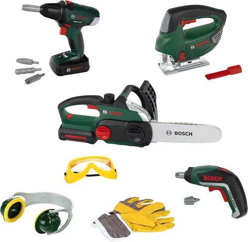 Theo Klein 8593 großes Bauarbeiterset - Kunststoffspielzeug mit robuster Stich- und Kettensäge für Kinder ab 3 Jahren, fördert Kreativität und motorische Fähigkeiten.