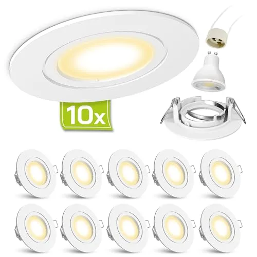 LED Einbaustrahler Set 3W warmweiß - linovum® - Energiesparlampen mit hochwertigem, rostfreiem Druckguss-Design, einfache Montage ohne Trafo und starke Lichtleistung von 2W, idealer Ersatz für 30W Halogenlampen