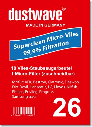Sparpack - 10 Staubsaugerbeutel passend für 9454 Professional Clean 2200 Staubsauger - dustwave® Markenstaubbeutel / Germany + inkl. Micro-Filter