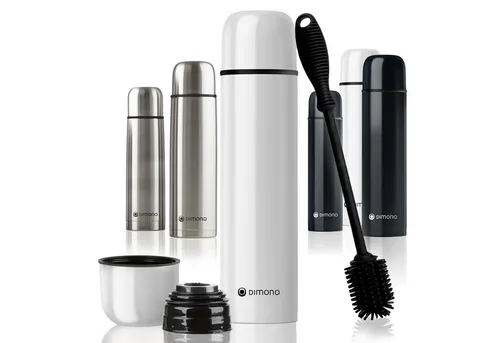 Goods+Gadgets Thermoflasche Edelstahl-Isolierflasche 500/1000ml – Thermosflasche mit Druckknopf, doppelwandiger Thermobecher Isolierkanne