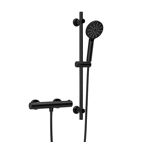 JOHO Thermostat Duscharmatur mit Duschstangen-Set in schwarz von Görbach