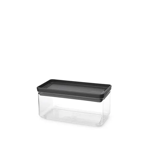 Brabantia TASTY+ Stapelbarer Behälter | Luftdichte Vorratsdose mit Silikondichtung für die Küche | Gefäß für trockene und feuchte Lebensmittel, Zucker, Mehl | 1,5 l Fassungsvermögen | Dark Grey