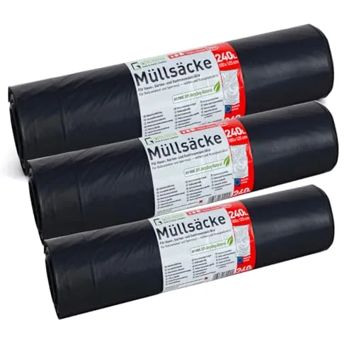 Schwarze Müllsäcke - 30 Stück - Extra Stark & absolut Reißfest - XXL Müllsack - 240 Liter (100 x 125cm)
