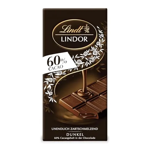 Lindt LINDOR 60% Kakao Tafel - Edelbitter-Schokolade mit unendlich zartschmelzender Füllung. Ideal zum Verschenken oder Genießen. Hochwertige Zutaten für ein unvergleichliches Geschmackserlebnis.