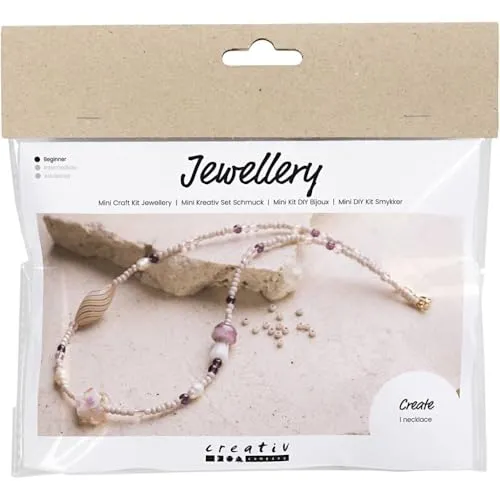 Creativ Company DIY Sets Beads Mini - Kreativ Set Schmuck in Rosatönen, markante Halskette und Ohrringe selbst herstellen, inklusive Anleitung und Materialien