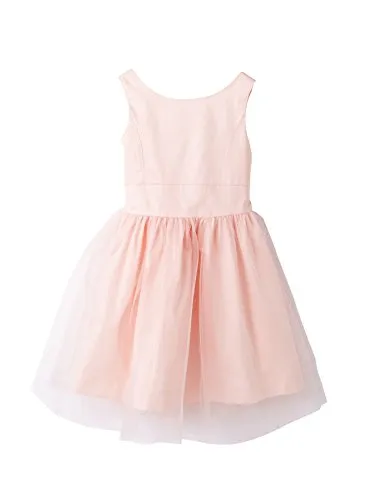 Festliches Mädchenkleid von Vertbaudet, Satin und Tüll zartrosa 116 - Kleider für Mädchen, elegantes ärmelloses Design mit V-Ausschnitt und breitem Bund, perfekt für besondere Anlässe.