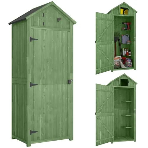 Outsunny Gartenschrank Holz mit 3 abnehmbaren Ablagen in Grün