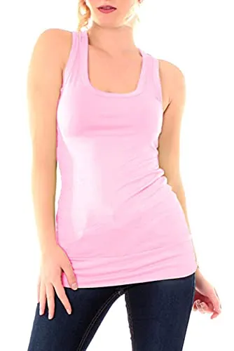 Easy Young Fashion - Damen Basic Tanktop - Fitness Top - Ringerrücken Sport - Shirt Skinny Fit Trägertop Unterhemd 8002 - Rosa