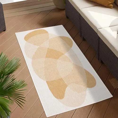 carpet city Outdoor-Teppich Gelb 80x150 cm - Teppiche & Böden, beidseitig verwendbar und UV-beständig für drinnen und draußen – der perfekte Teppich für gemütliche Akzente auf Terrasse, Balkon oder im Garten.