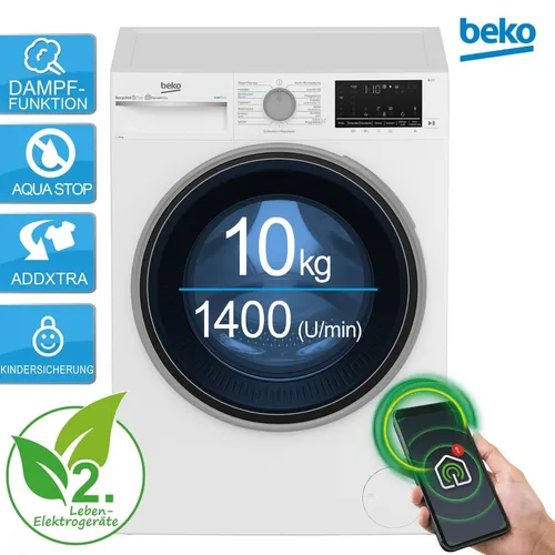 BEKO Waschmaschine B3WFT510413W, 10 kg, 1400 U/min