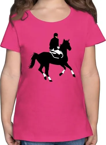 T-Shirt Mädchen - Pferde - Dressur Pferd Reiter I Dressurreiten Geschenk - 152 (12/13 Jahre) - Fuchsia - reitshirt reitshirt, für Kinder reiten REIT Shirt turniershirt reitkleidung Tshirt
