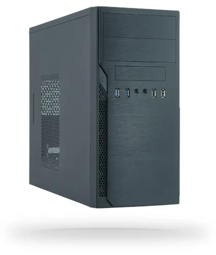 Chieftec MINI ELOX HO-12B-350GPB (B) - Kompaktes PC-Gehäuse - PC-Gehäuse für Micro ATX, 350W Netzteil enthalten, mit gebürsteter Aluminium-Optik und mehreren USB-Anschlüssen für einfache Konnektivität.