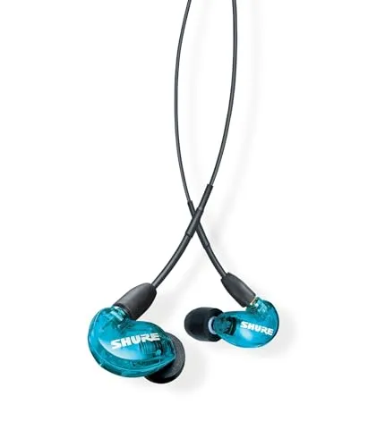 Shure SE215SPE-EFS Professional Over the Ear Earphones, Sound Isolating with Single Dynamic MicroDriver, Clear Sound + Deep Bass, 3.5mm Cable - Blau