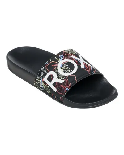 Roxy Slippy II Sandale, Black Multi Camo - Wanderschuhe für Damen, leicht und bequem mit stylischem Camo-Design, perfekt für Sommerausflüge und Strandtage.