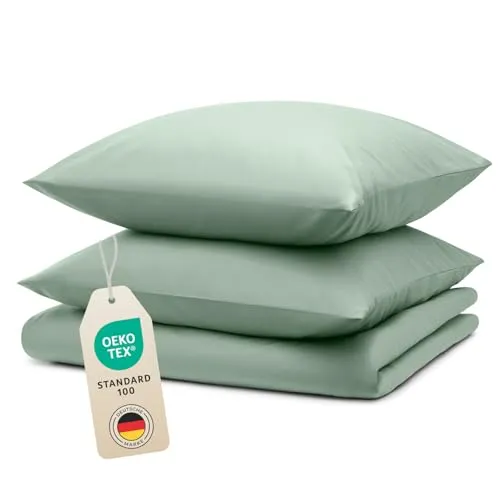 Blumtal Bettwäsche Set, Grün, 200x220 cm, Oeko-Tex® Standard 100 - Luxuriöse Bettwäsche aus gebürsteter Mikrofaser, pflegeleicht und in vielen Farben erhältlich. Ideal für einen erholsamen Schlaf und geprüfte Qualität für Dein Zuhause.