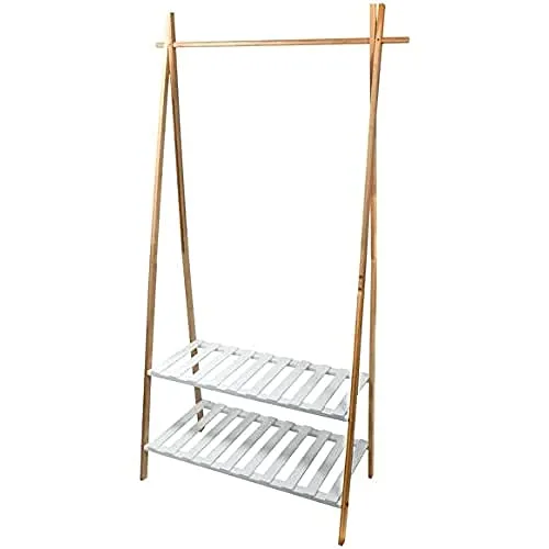 MSV Kleiderständer Bambus Mia - 180 cm - Eleganter Kleiderständer aus 100% Bambus, ideal für Flur, Büro oder Bad – mit integrierter Ablage für zusätzlichen Stauraum und modernes Design.