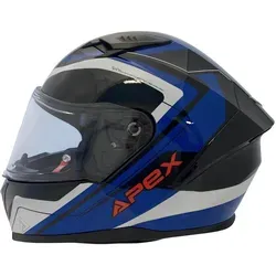 APEX FI100 Valencia Helm – Schwarz/Weiß/Blau, M (57/58) - Hochwertiger Motorradhelm mit herausnehmbarem Innenfutter für Komfort und Sicherheit. Pinlock-vorbereitetes Visier und werkzeugloses Schnellwechselsystem garantieren optimale Sicht und Handhabung.