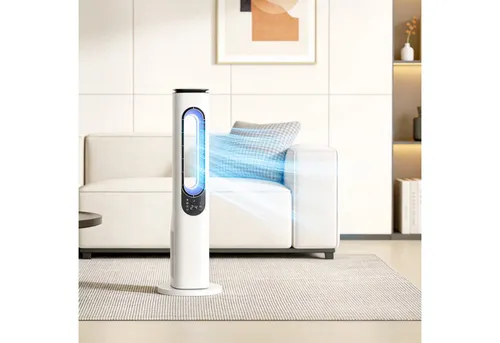 Rotorloser Turmventilator mit Fernbedienung – Weiß - Eleganter, flüsterleiser Ventilator für alle Räume. Mit Fernbedienung und 3 Geschwindigkeitsstufen sorgt er für angenehme Frische bei minimalem Platzbedarf.