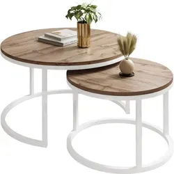 Lookway Couchtisch Ciri Slim, Rund, Weiß, 70x48 cm