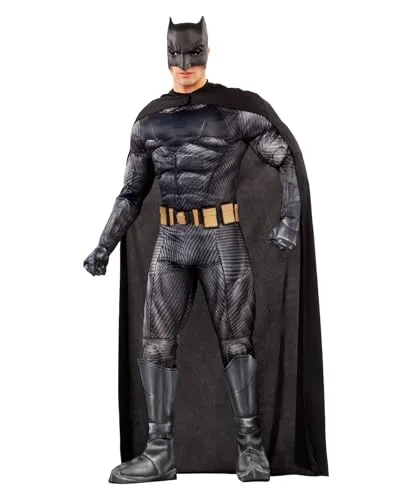 Funidelia Batman Kostüm - Liga der Gerechten für Herren - Kostüm-Outfits für Erwachsene, 100% offizielles Lizenzkostüm von Batman für Karneval, Halloween und Kostümpartys in Größe L, inklusive Umhang, Maske und mehr.