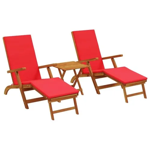 Liegestuhl Verstellbar und Klappbar 3-teilig Rot von vidaXL - Genießen Sie entspannte Stunden im Freien mit diesem 3-teiligen Liegestuhl-Set aus massivem Akazienholz. Verstellbare Rückenlehne und klappbares Design sorgen für Komfort und platzsparende Aufbewahrung.